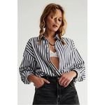 Free People Menswear Oversized Freddie Striped Shirt Nautical Navy Size Medium Photo 2