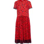 MIKAEL AGHAL Red Leopard Pleated Midi Dress Lace Trim Size 6 Photo 1