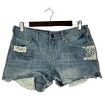 Cowgirl Tuff Light Wash Lace Detail Denim Short Shorts 29 Blue Photo 1