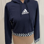 Adidas Three Stripe Life Hoodie Navy Cropped Sweatshirt Pullover Preppy Sporty Photo 0