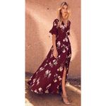 Lulus September Sunsets Burgundy Floral Print Wrap Maxi Dress Medium Event Red Size XL Photo 2