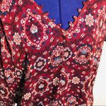 Chloe K Boho Paisley Floral Maroon Red V Neck Long Sleeve Peasant Blouse Size XL Photo 4