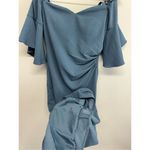 Azazie Bridesmaid Dress Maxi Size Small Blue Ruffled Sleeves Sweetheart Neck Photo 6