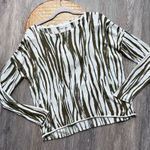 Garnet Hill silk & cotton olive green zebra artsy stripe boxy sweater women’s S Photo 0