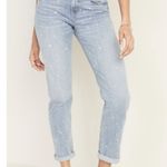 Old Navy Sz 16 Boyfriend Straight Jeans Mid Rise Bleach Spots Light Wash Stretch Photo 0