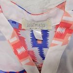 Soulmates Aztec Print Blouse Top Roll Tab Sleeve Button‎ Down Sheer Bohemian Photo 3