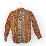 SSLR Orange Boho Patchwork Print Button Shirt, Indie Folk Eclectic S Photo 2