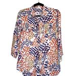 CAbi Grand Prix White Multicolor Geometric Print Button Down Shirt Photo 0