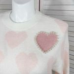 Vince Camuto  One and Only Hearts Pearl Embellished Sweater Ivory Pink‎ Medium Photo 4