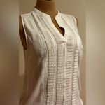 No Tag White Sheer Lace Pleated Sleeveless V Neck Blouse Sz L. Size L Photo 1
