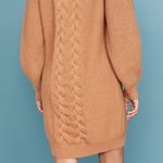 Caroline Constas Cable Knit Wool Sweater Dress Camel Tan Mock Neck Medium Cozy Photo 1