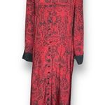 Vintage 90s Maxi Column Coat Dress Silk Red Paisley Long Sleeve Mandarin Collar Size 8 Photo 9