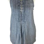 Free People Denim Blue and White Striped Sleeveless Lace Up Front Top Size XS Photo 0