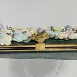 Andé Womens Clutch Bag Green Croc Embossed Pastel Floral Applique Gold Chain Photo 12