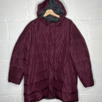 J.Jill Women’s Long Hooded Down Puffer Coat Burgundy Size Large Red Photo 0
