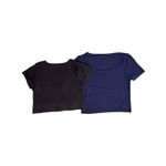 Aerie  Lot Of 2 Cropped Ribbed Top Women Size M Black Blue‎ Stretch Scoop Neck Photo 1