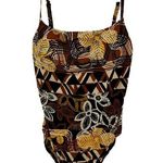 La Blanca Island Goddess Lingerie One Piece Swimsuit Floral Square Neck Brown 12 Photo 0