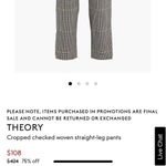 Theory Cropped Checked Woven Straight Leg Slit Pants 2 Brown Black Yellow Plaid Photo 1