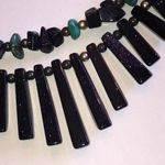 Elegant Black Shimmer Stones and Green Turquoise Beaded Boho Necklace Photo 2