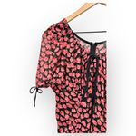 Dress Forum Black Red Short Sleeve Floral Print Drawstring Ruched Dress Small Photo 3