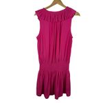 Ramy Brook  Pink Mini Dress‎ Large Ruffle Neck Smocked Waist Lightweight Resort Photo 3
