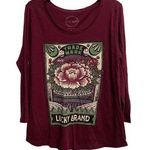 Lucky Brand Women’s Large Long Sleeve Tee Maroon Crewneck Pullover Flower Print Photo 0