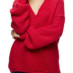 Free People All Mine Cotton Alpaca Blend Raspberry Red V-Neck Oversized Sweater Photo 0