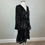 Eliza J Women's Cocktail Dress Size 6 Black Sequined Long Sleeve Fit and Flare Photo 1