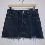 American Eagle Women's 8 Black Wash Denim Frayed Hem Hi Rise Festival Mini Skirt Photo 1