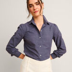 Untuckit Blue Eyelet Carmella Button Up Top Coastal 4 Blue Photo 0