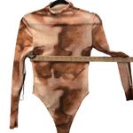 SheIn Sheer Body Suit Small Abstract Print Brown Travel Vacation Layering Maximalist Photo 6