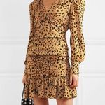 NICHOLAS Leopard Gathered Frill Mini Dress Silk Brown Size 12 Photo 0