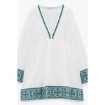ZARA  Women's White Embroidered V-Neck Long Sleeve Boho Beach Mini Dress Size XS Photo 9
