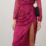 Amanda Uprichard  Dress Womens Large Pink Floral Roma Gown Ruched‎ Slit Side Photo 0