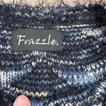 Frazzle Women's Eyelash Knit With Sleeve Fringe Poncho Sweater Black Blue Medium Photo 1