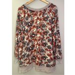Free People Go On Get Floral Multicolor Oversized Crewneck Sweatshirt Tan Red Photo 2