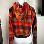 Topshop  Orange Plaid Velour Cropped Hoodie Sweatshirt Size2 Photo 6
