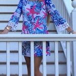 Lilly Pulitzer Blue And Pink Starfish Dress With Lace Sleeve Detail Photo 0