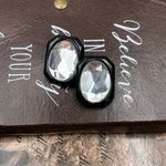 80s Clear Lucite Statement Stud Earrings | Black & Crystal Geometric Photo 5