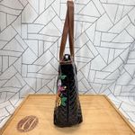 Consuela  Black Quilted Patent Tote Floral Embroidery Leather Shoulder Bag Purse Photo 9