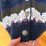 Vintage Cabin House Tree Landscape Knit Button Up Cardigan Sweater L Blue Size L Photo 4