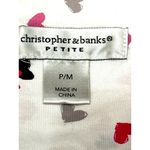 Christopher & Banks  Petite Medium White Button Up Shirt Pink Red Heart Print Top Photo 5