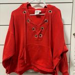 Good American  Red Lace Up Sweatshirt Photo 1