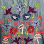 Vintage Natex Folkloric Mexican‎ Embroidered Denim Shirt Eyes Birds Mushrooms S Blue Photo 3