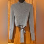 ZARA  Open Back Mock Neck Self Tie‎ Bow Blue Knit Sweater Size Medium Photo 6