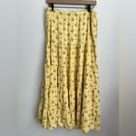 Free People  yellow Nova Tiered Floral Maxi Skirt Linen blend gypsy boho Small Photo 4