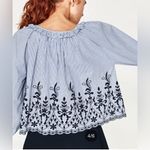 ZARA  Trafaluc Blue Striped Eyelet Embroidered Tie Sleeve Top Blouse Size S Boho Photo 5