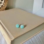 NWOT Vintage Blue Flower Carved Shell Stud Earrings “Skye” Beach Coastal Minimal Jewelry Photo 1