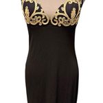 La Perla  sheer gold filigree appliqué chic Elegant Black fitted dress NYE LBD Photo 0
