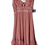 Free People  Adella Slip Mini Dress Flowy Ruffle Lace Color Rose Size XS Photo 0